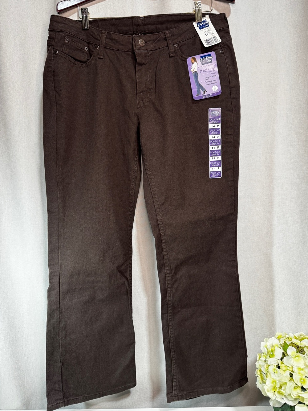 Riders by Lee Mid-Rise Bootcut Stretch Jeans Brown Dark Wash Denim 5-Pocket